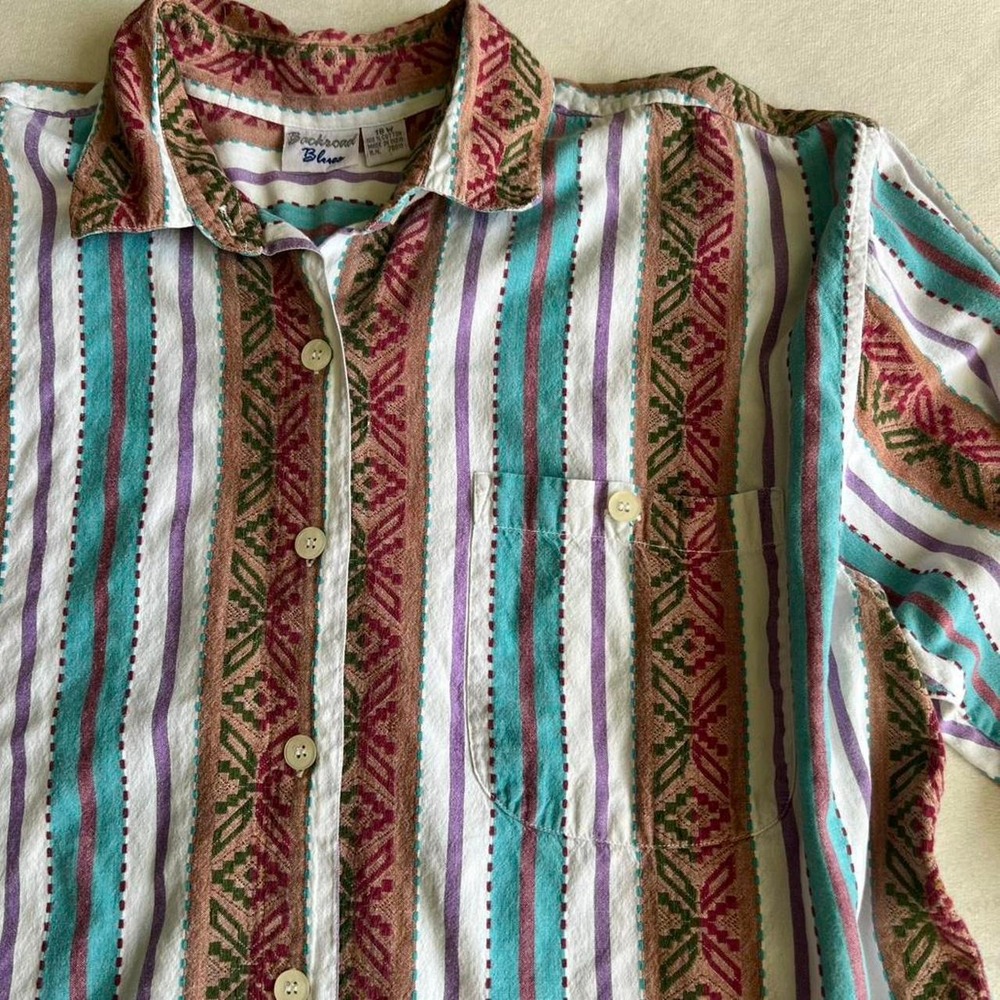 Vintage Backroad Blues Cotton Button Down Western Cowgirl Indie Cute